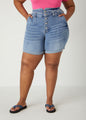 Cuffed High Waist Denim Shorts