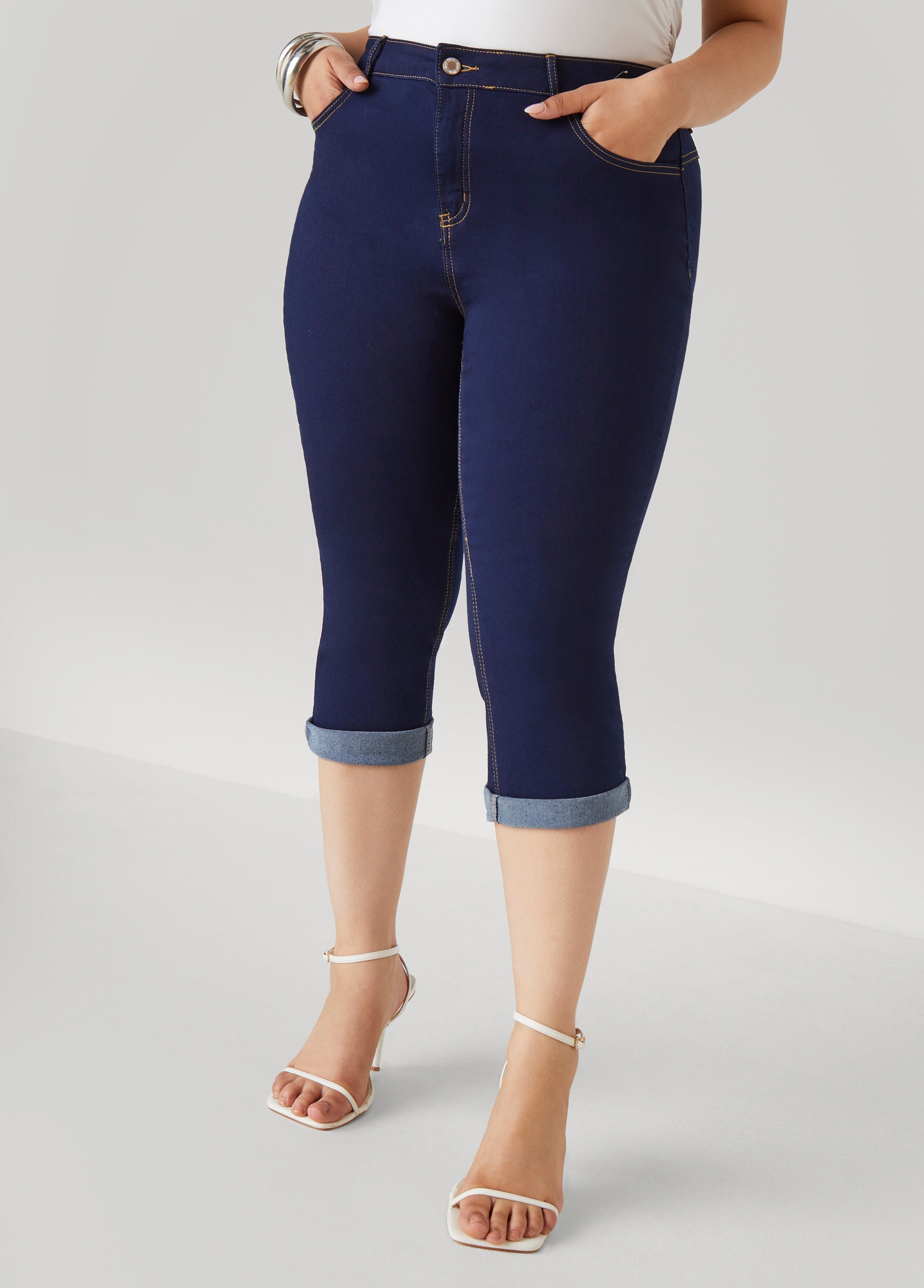 Cuffed Stretch Denim Capris