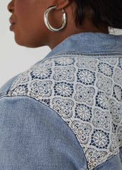 Crochet Paneled Denim Jacket