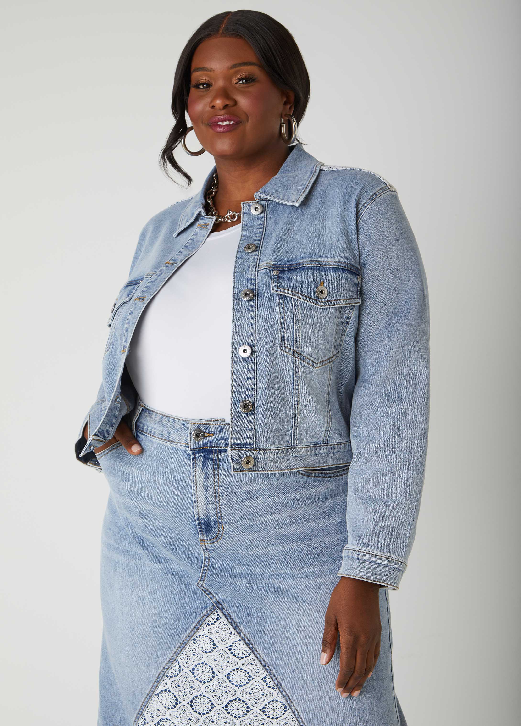Crochet Paneled Denim Jacket