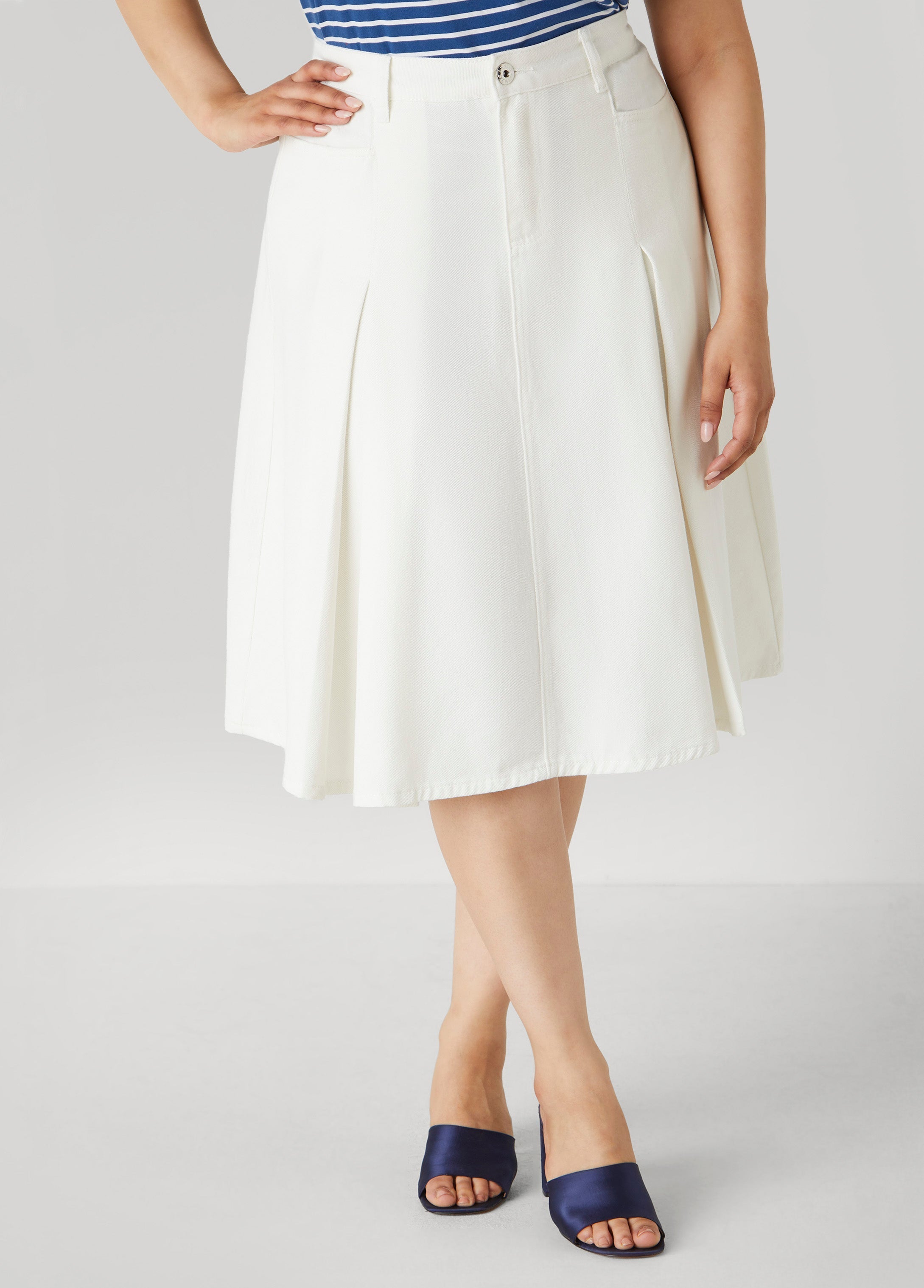 Pleated A Line Denim Skirt
