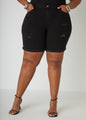 Cuffed Distressed Denim Shorts