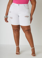 Cuffed Distressed Denim Shorts