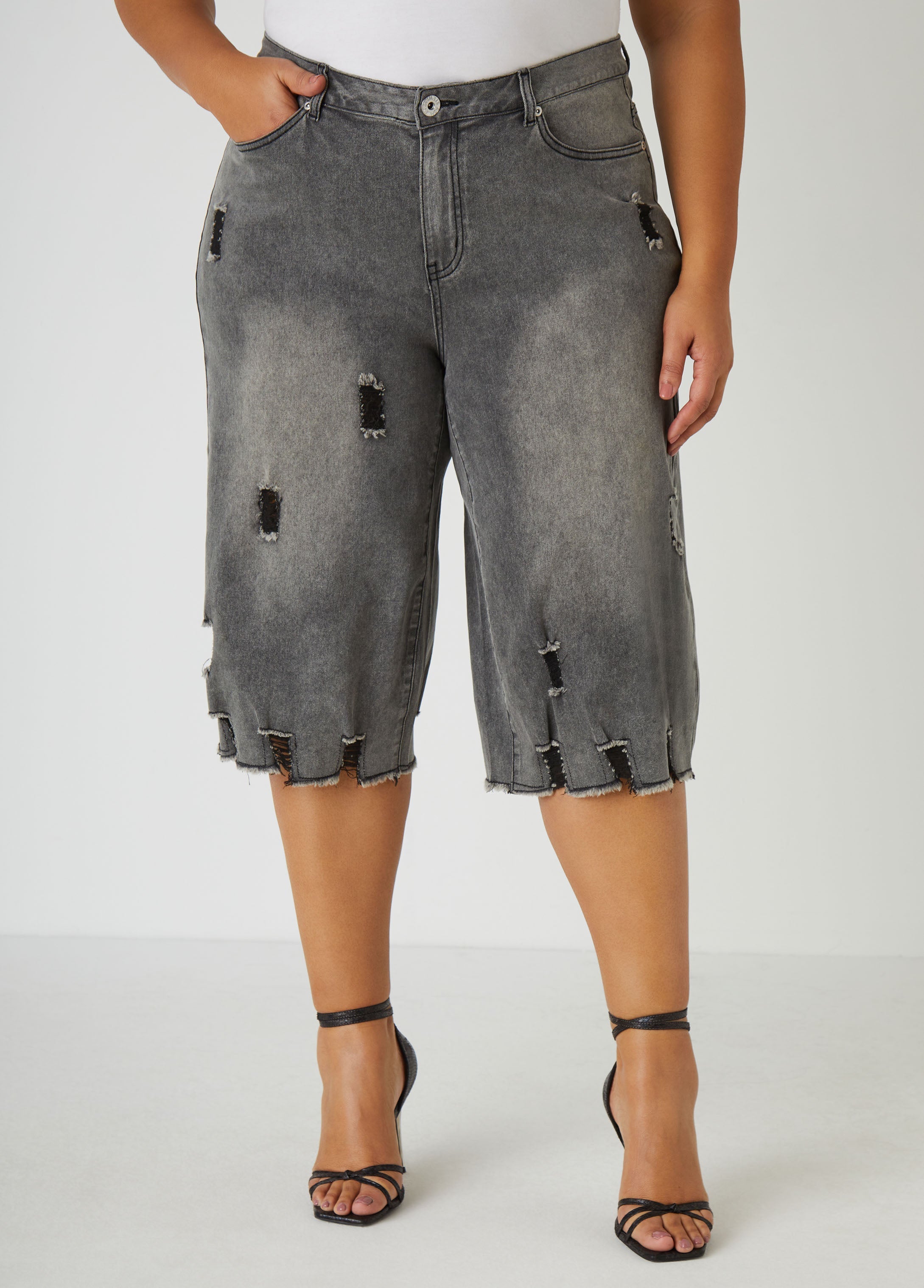 Distressed Denim Capris