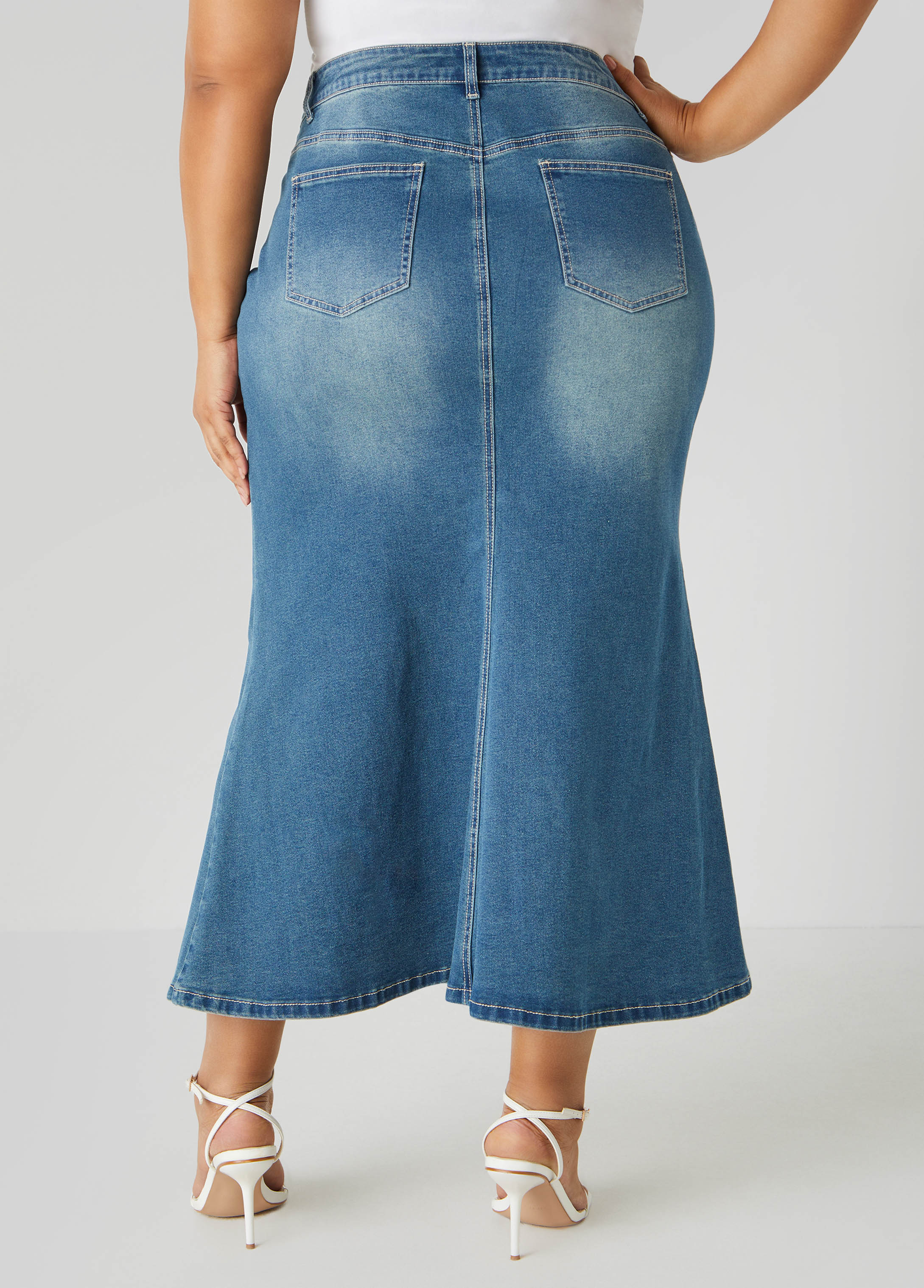 Split Front Denim Maxi Skirt