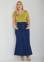 Mermaid Stretch Denim Maxi Skirt