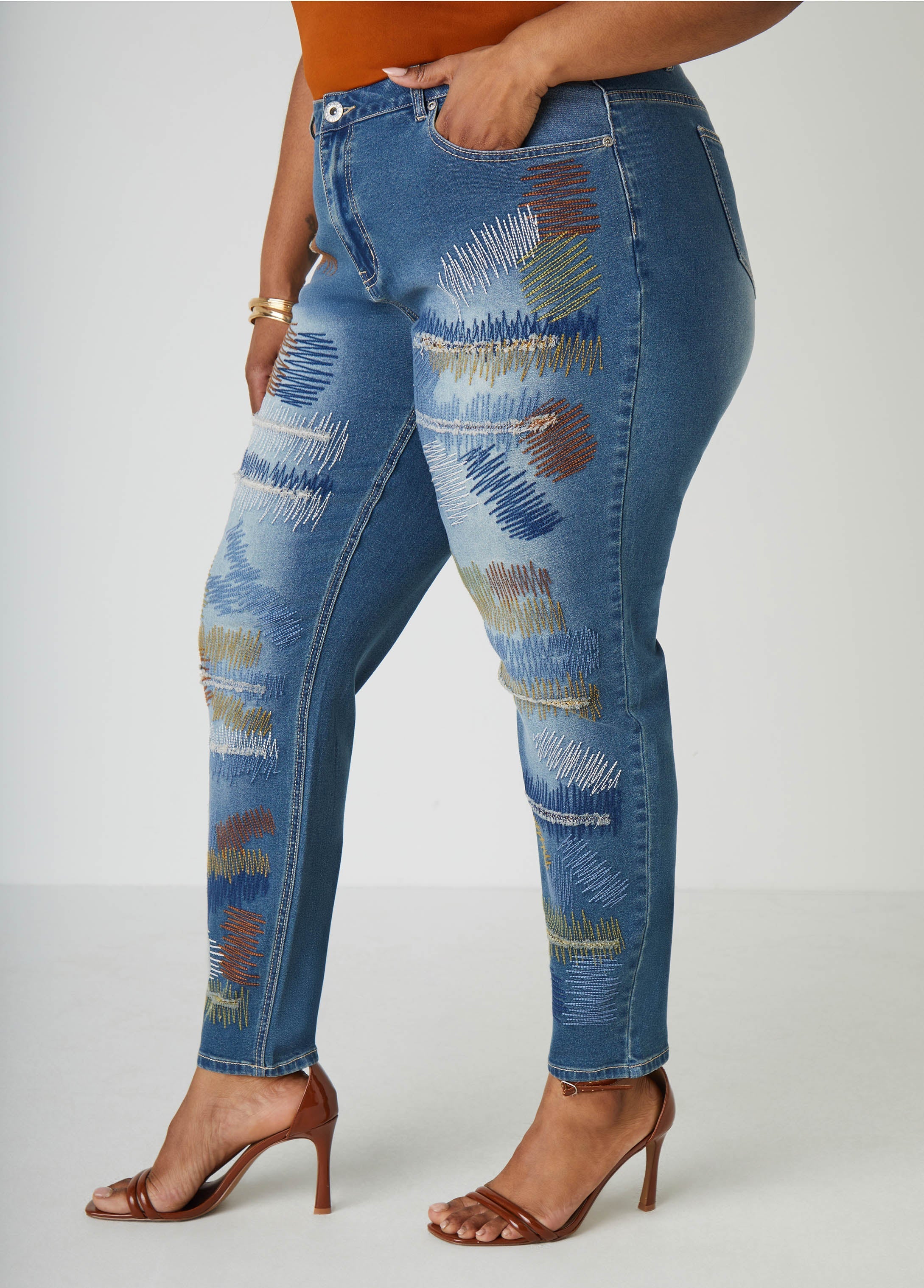 Stitched Distressed Skinny Jeans