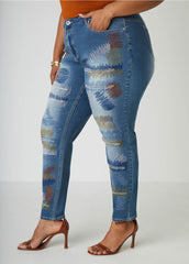 Stitched Distressed Skinny Jeans