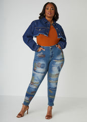 Stitched Distressed Skinny Jeans
