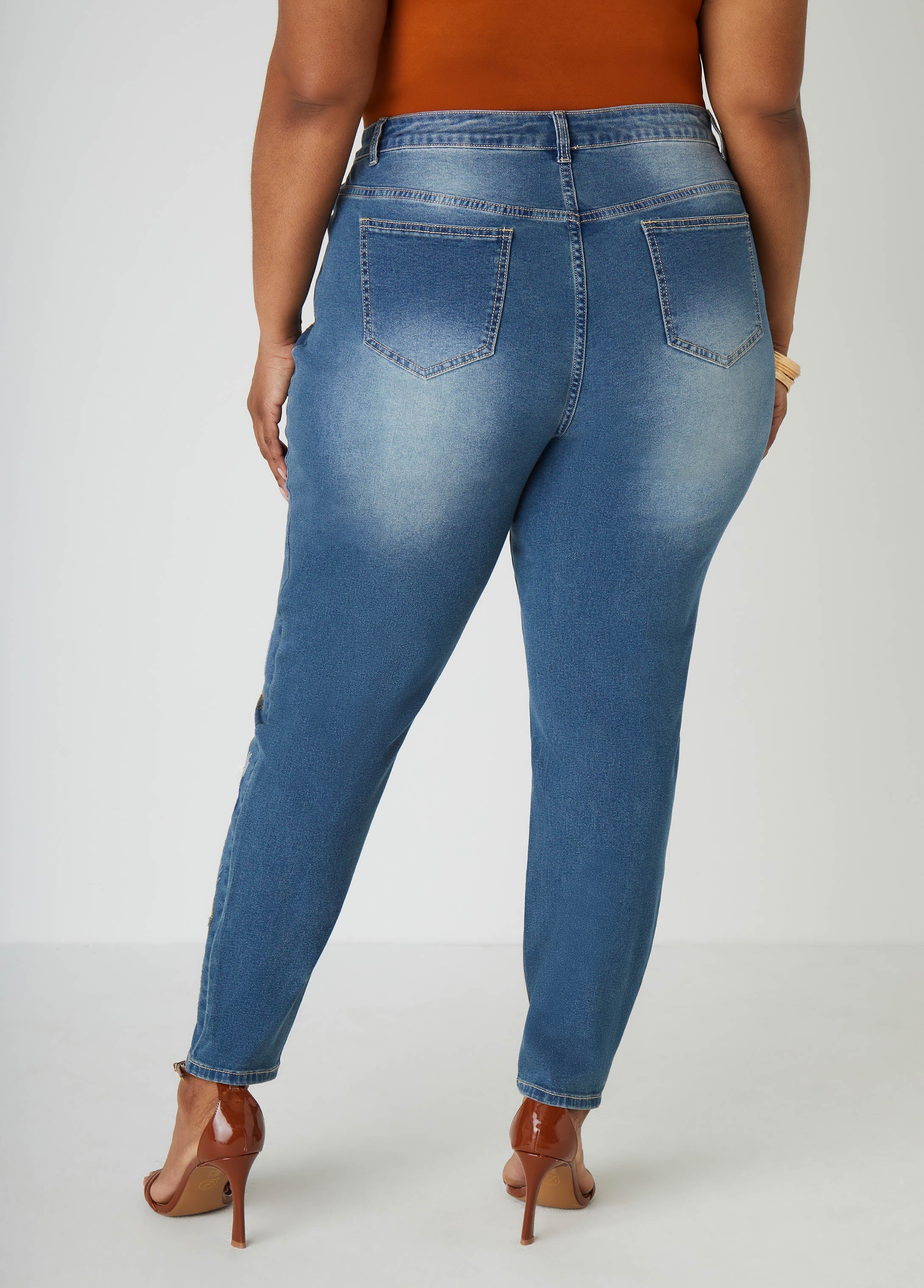 Stitched Distressed Skinny Jeans