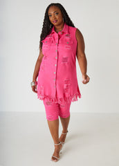 Fringed Distressed Denim Vest
