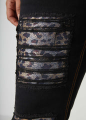 Distressed Leopard Skinny Jeans