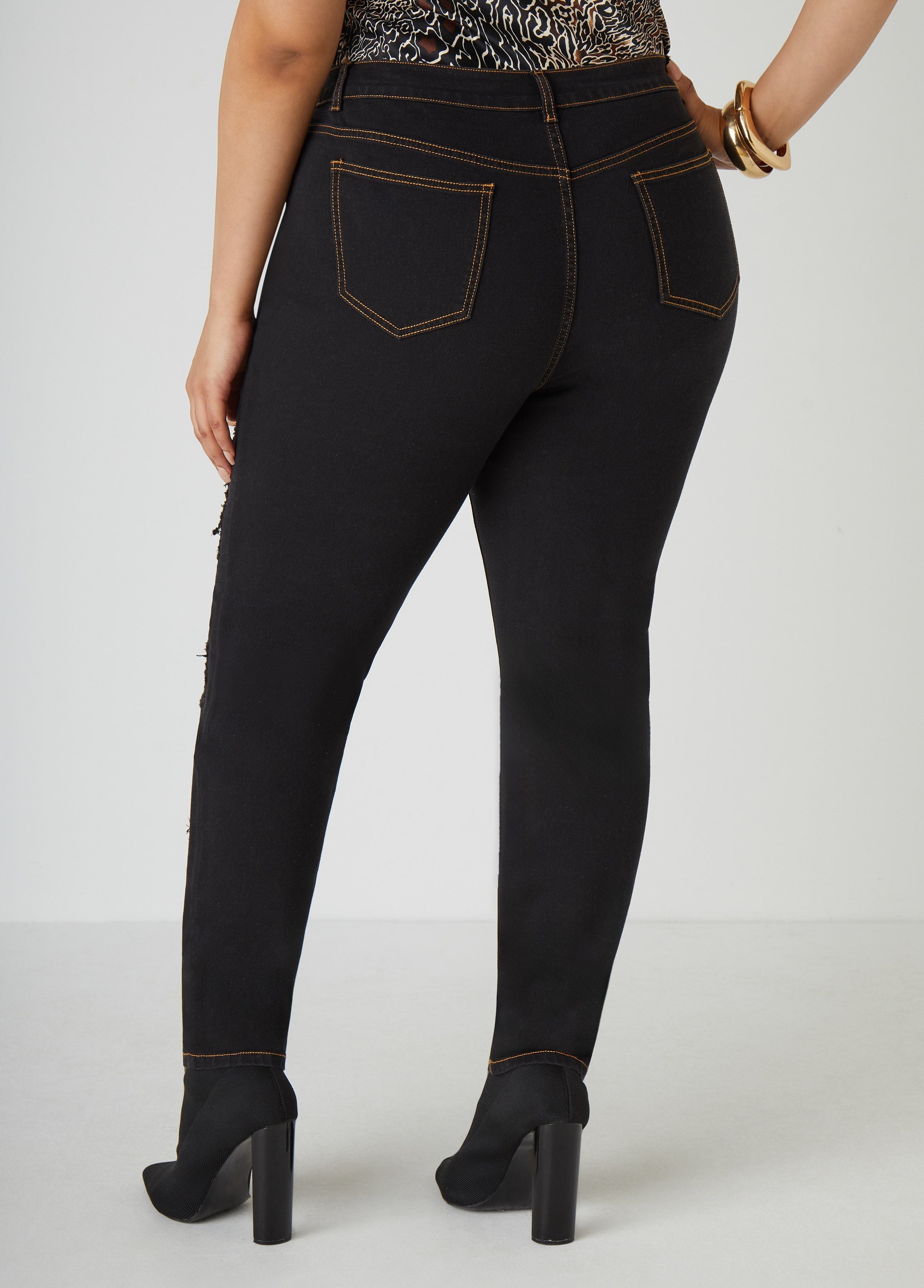 Distressed Leopard Skinny Jeans