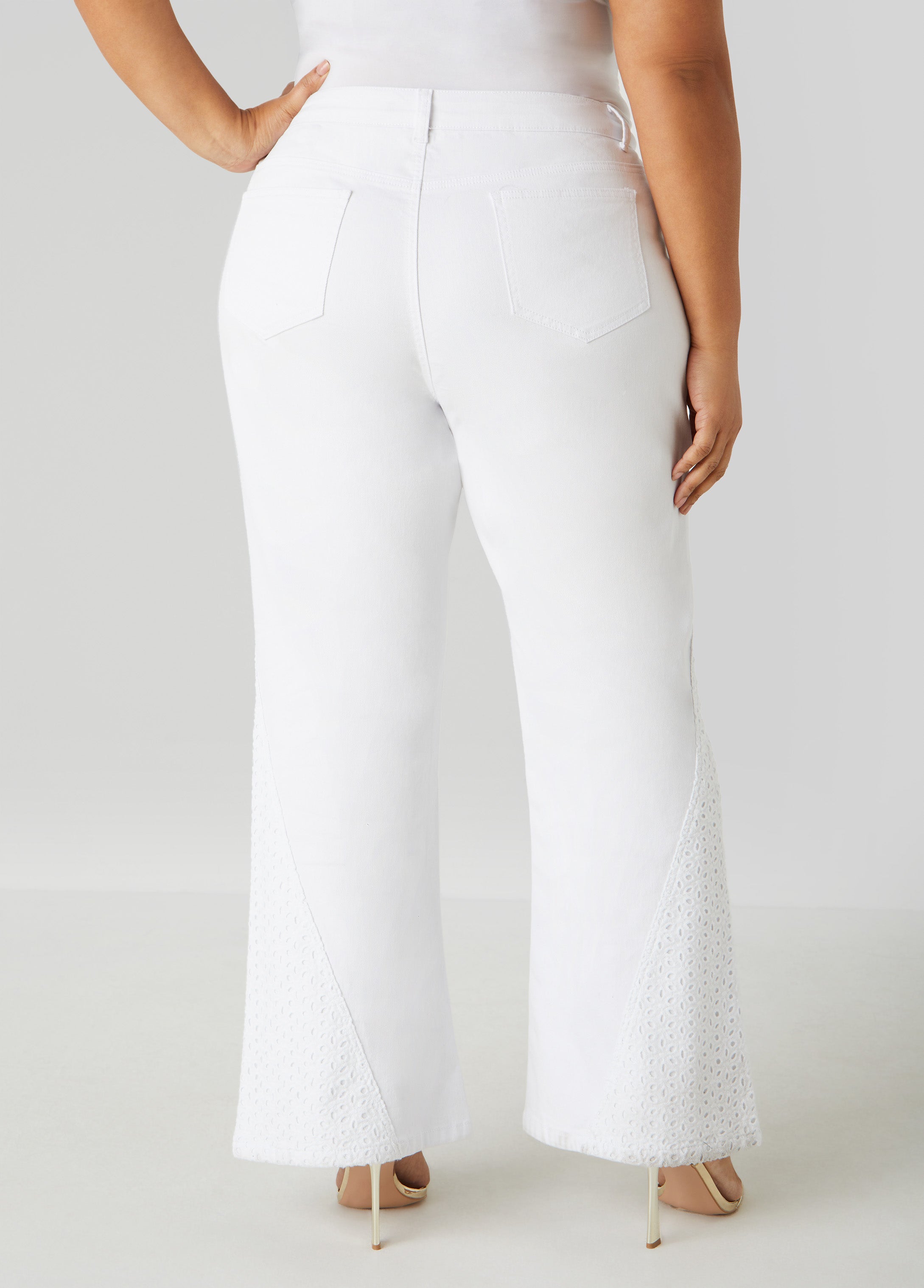 Eyelet Paneled Flared Jeans