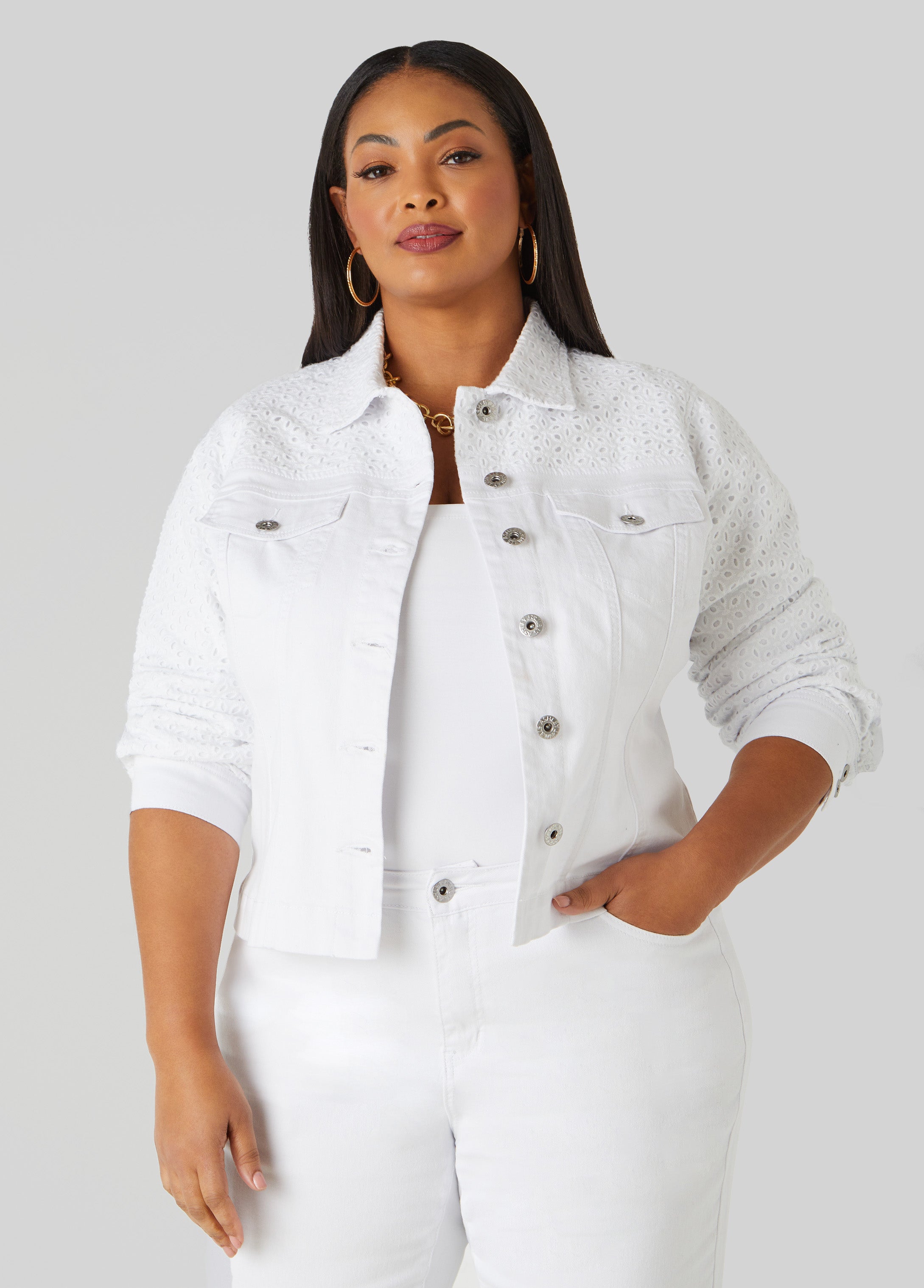 Eyelet Paneled Denim Jacket