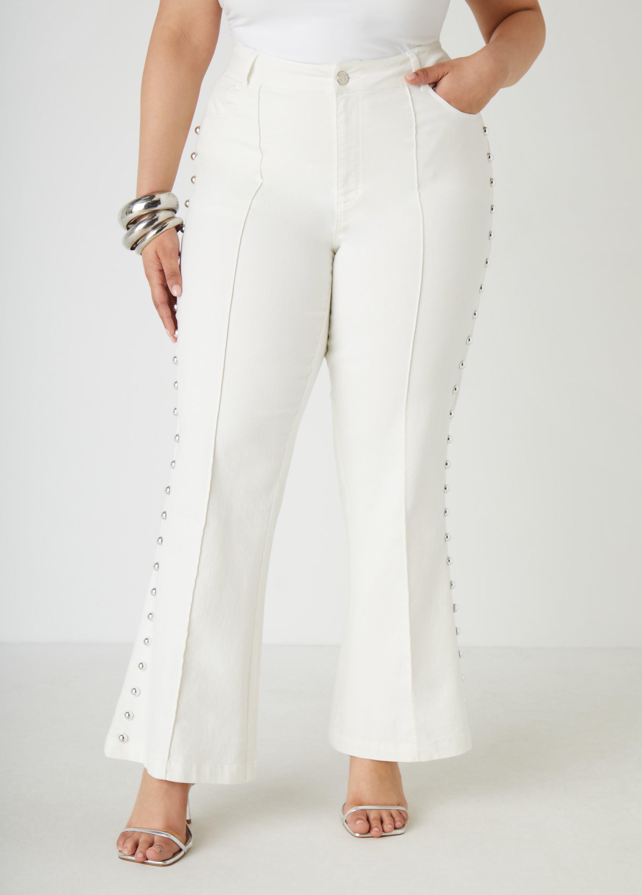 High Rise Studded Flared Jeans