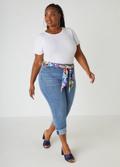 Scarf Belt Stretch Denim Capris