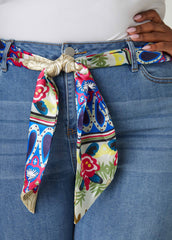 Scarf Belt Stretch Denim Capris