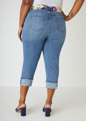 Scarf Belt Stretch Denim Capris