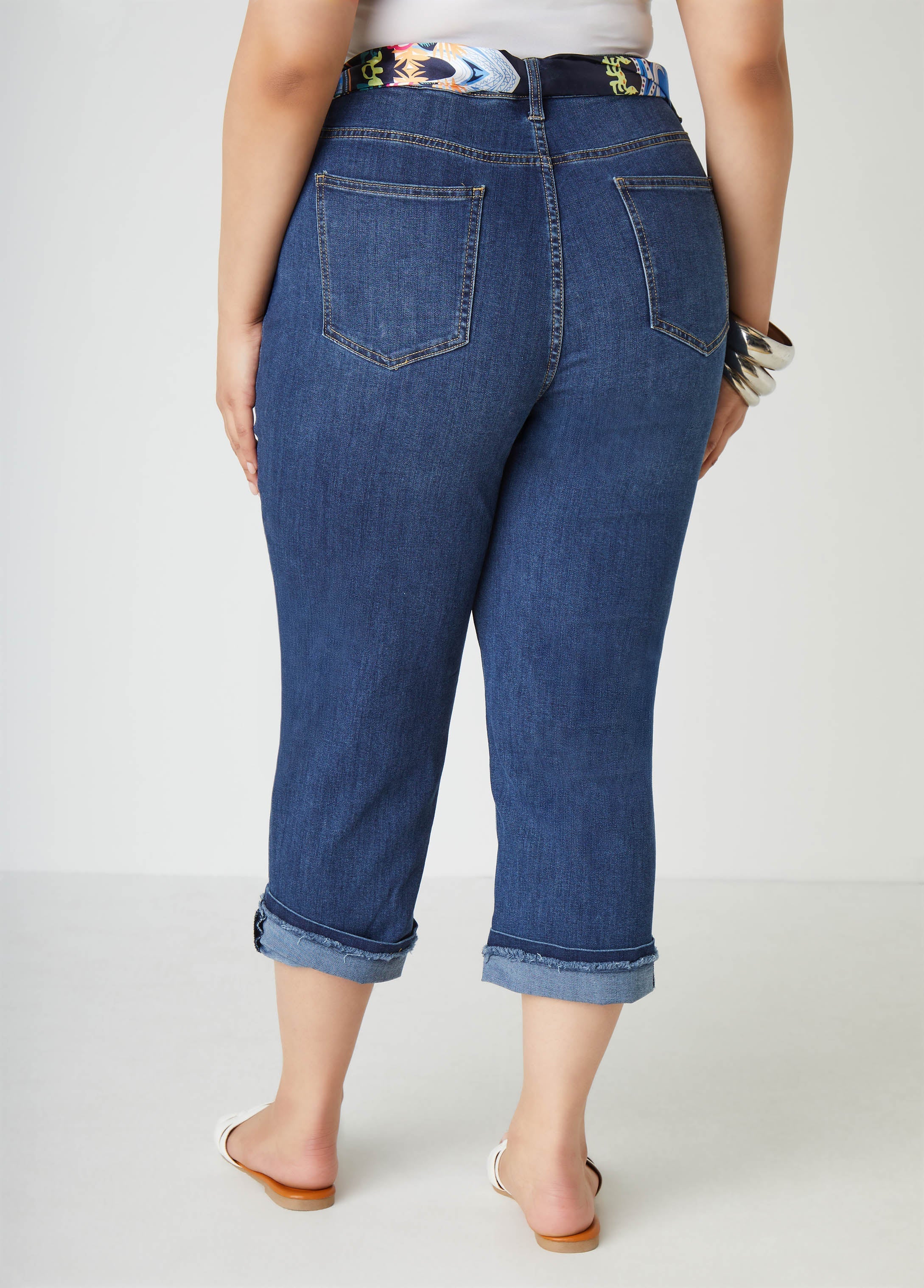 Scarf Belt Stretch Denim Capris