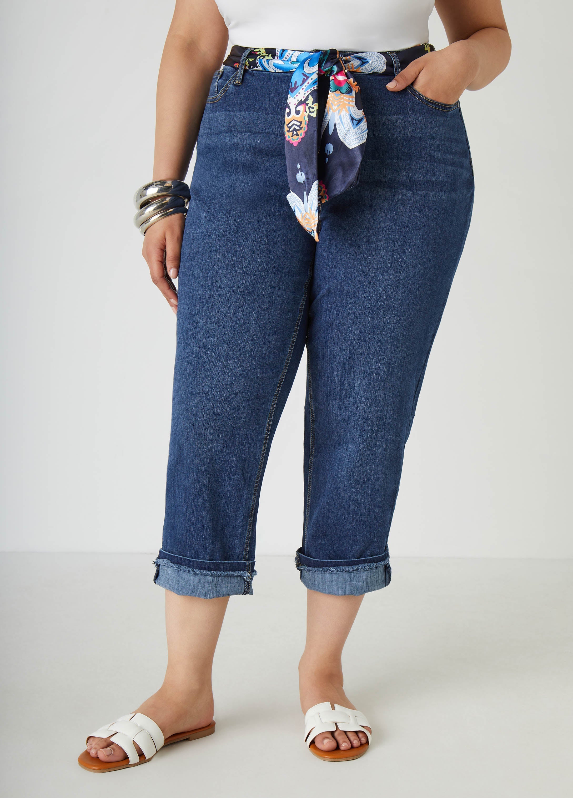 Scarf Belt Stretch Denim Capris
