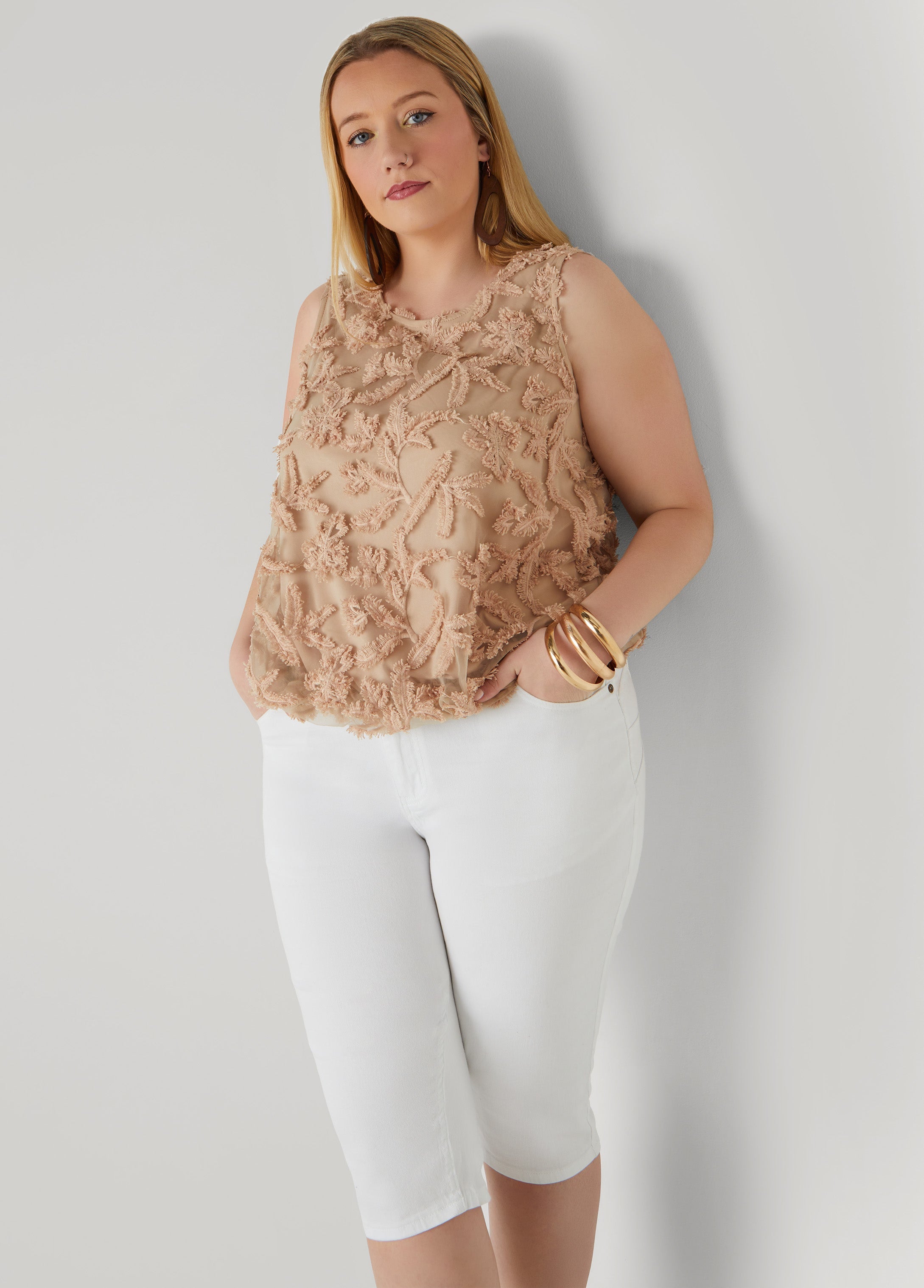Embroidered Mesh Bubble Top