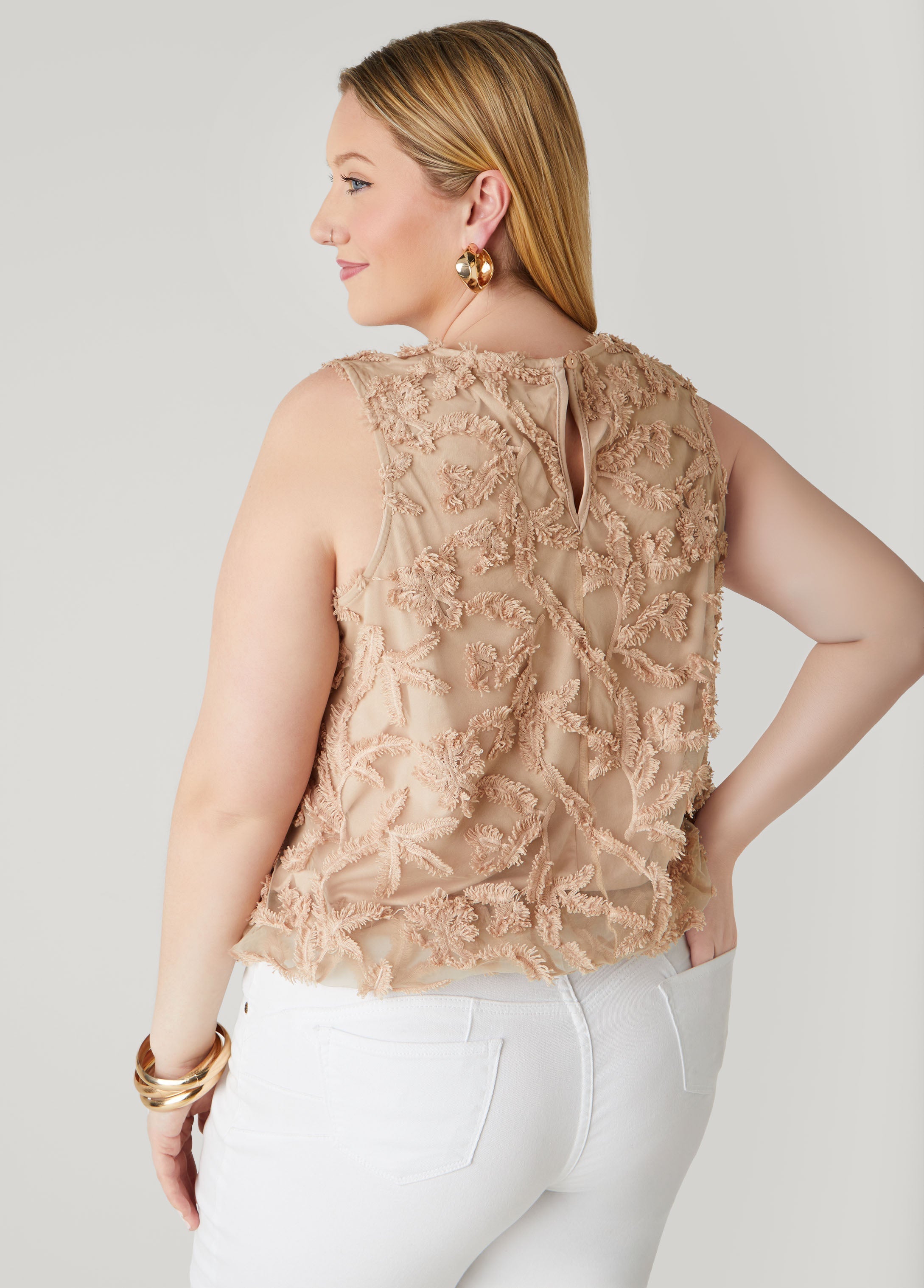 Embroidered Mesh Bubble Top