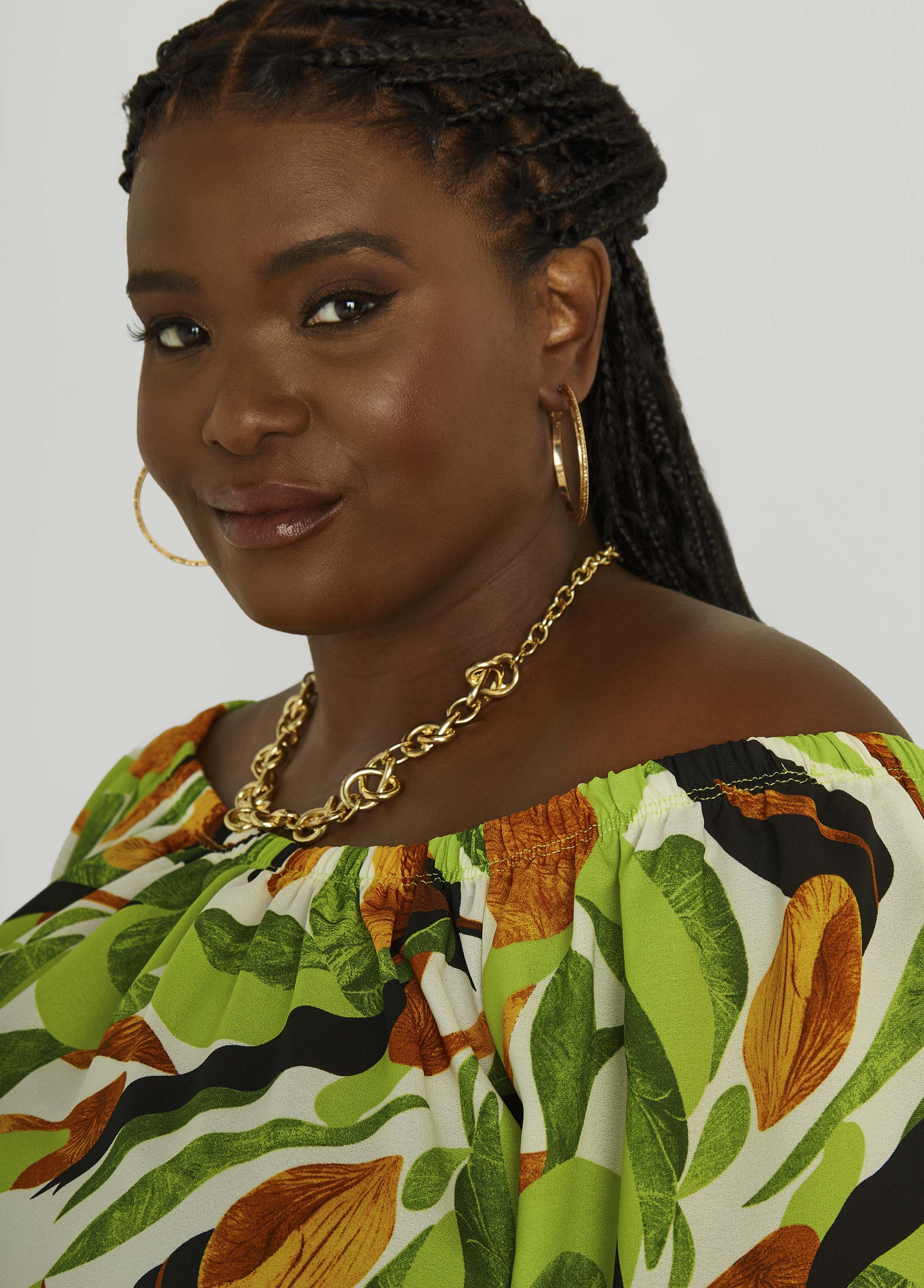 Off The Shoulder Leaf Print Blouse