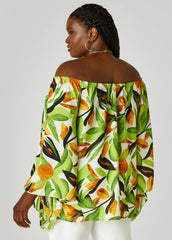 Off The Shoulder Leaf Print Blouse