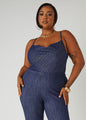 Textured Denim Cowl Neck Top