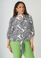 Wavy Print Tie Neck Blouse