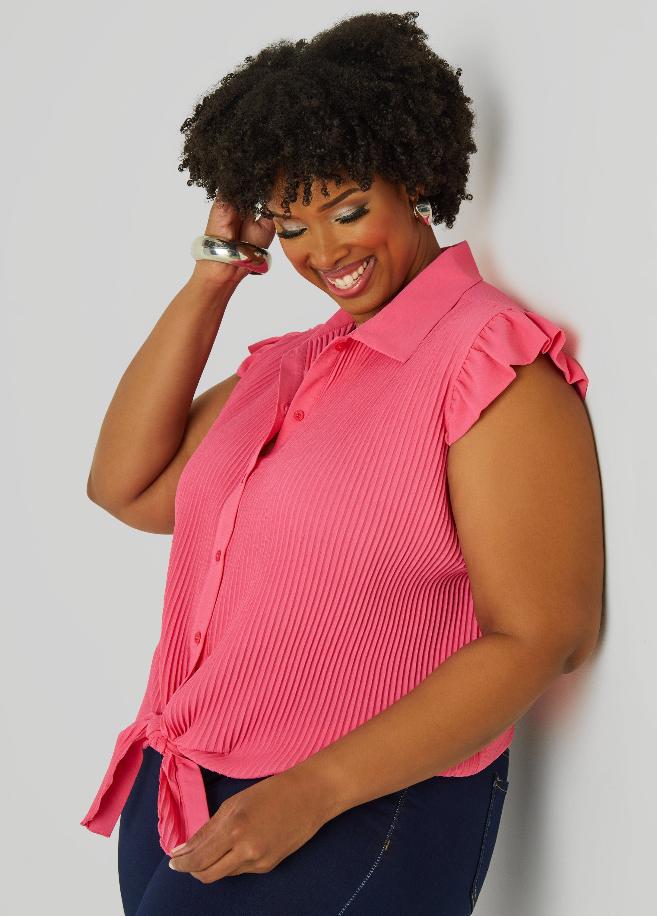 Pleated Tie Front Shirt