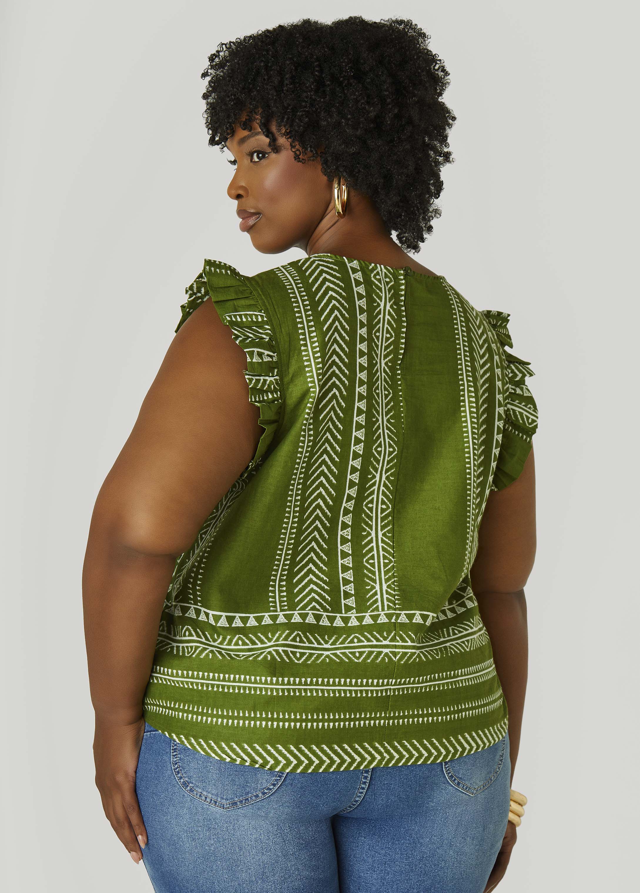 Ruffle Trimmed Printed Cotton Top