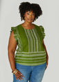 Ruffle Trimmed Printed Cotton Top