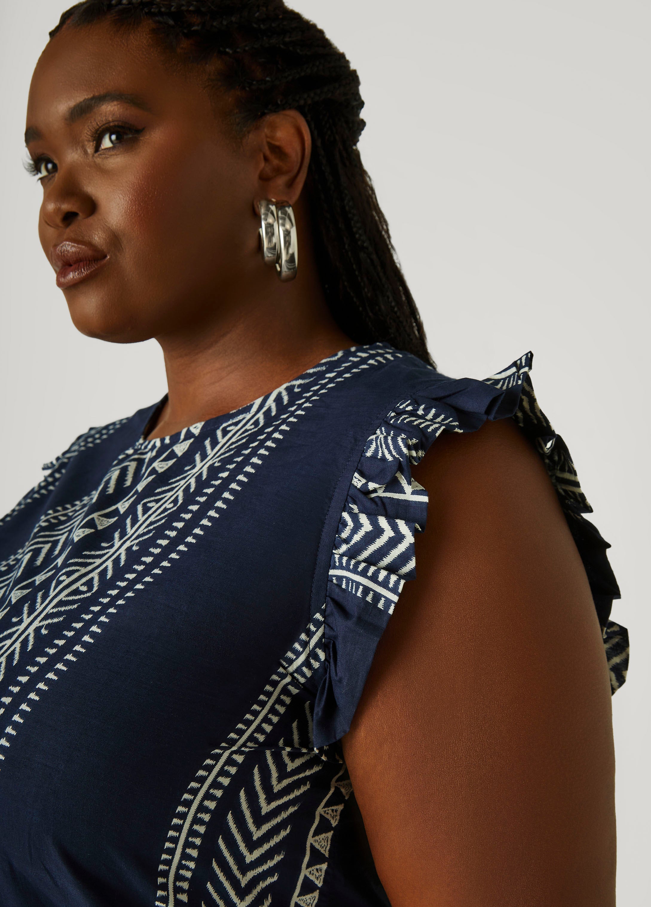Ruffle Trimmed Printed Cotton Top