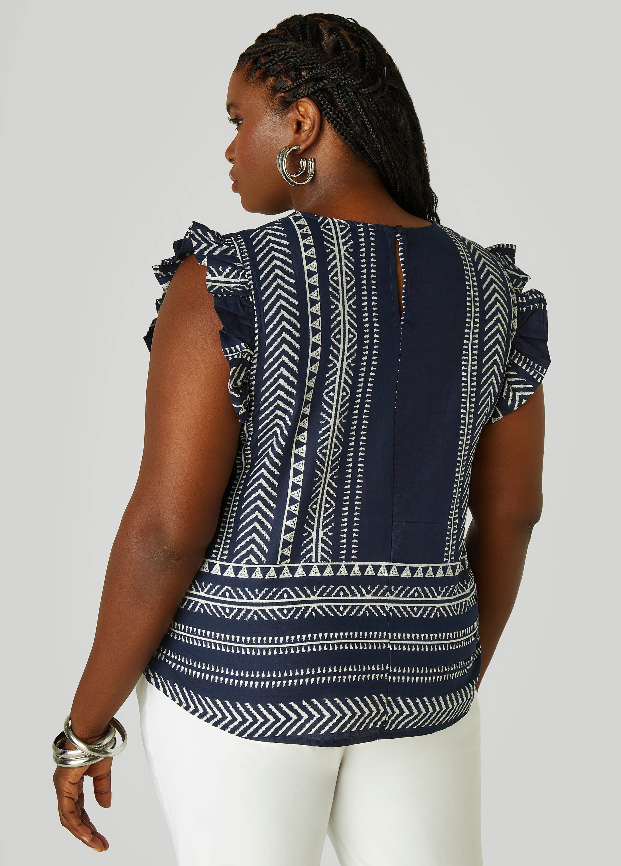 Ruffle Trimmed Printed Cotton Top