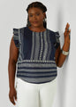 Ruffle Trimmed Printed Cotton Top