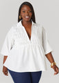 Smocked Cotton Blend Blouse