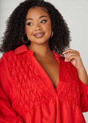 Smocked Cotton Blend Blouse