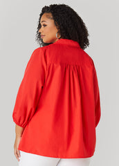 Smocked Cotton Blend Blouse