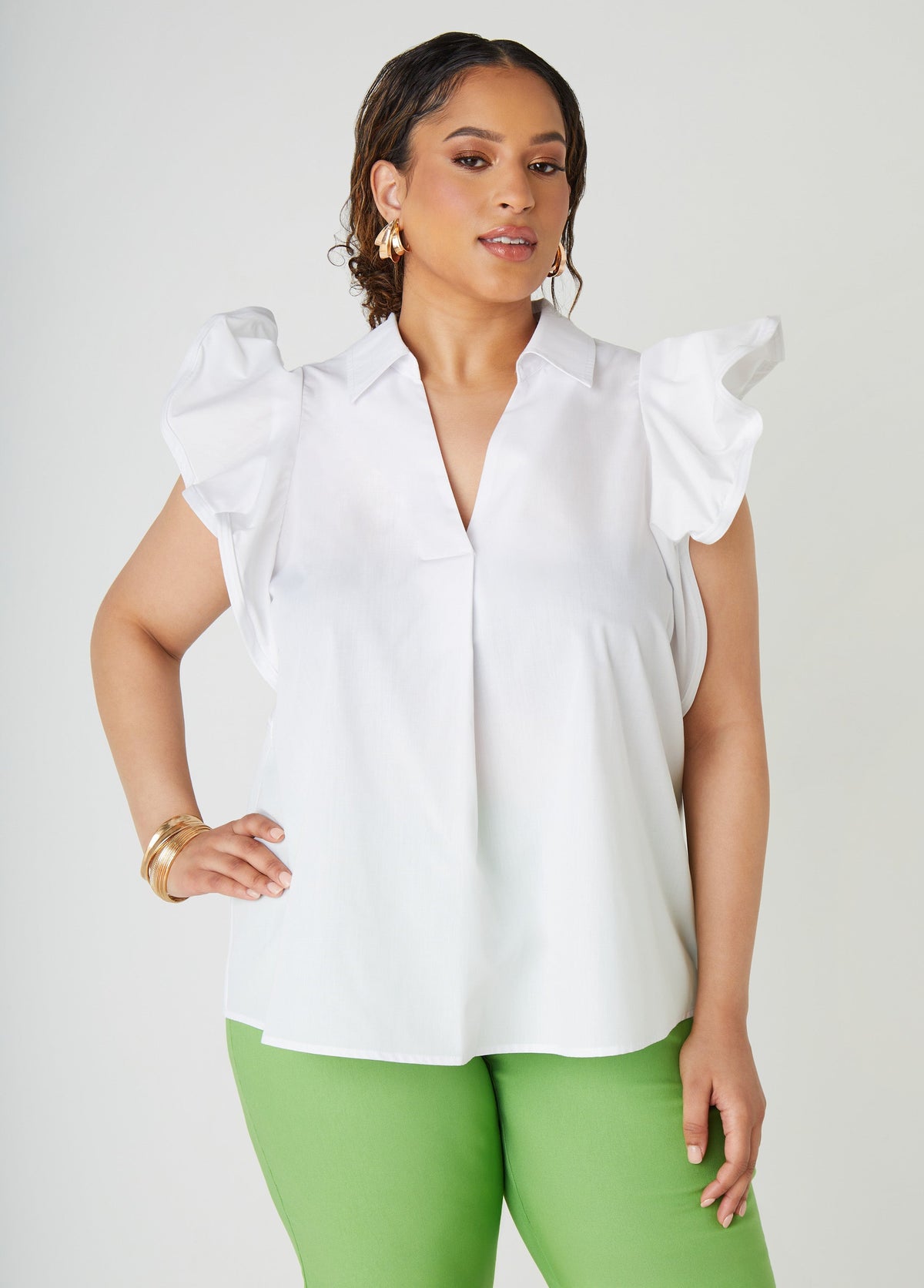 Ruffled Stretch Cotton Shirt