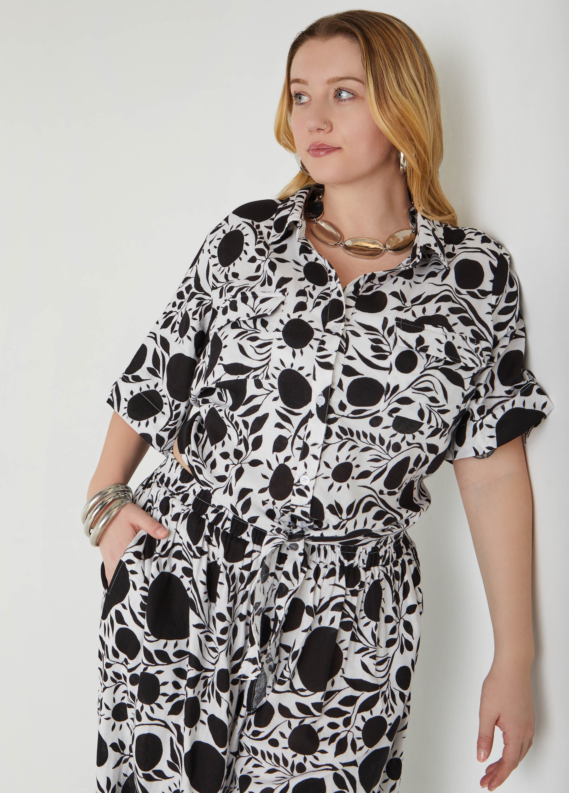 Floral Tie Front Cotton Shirt