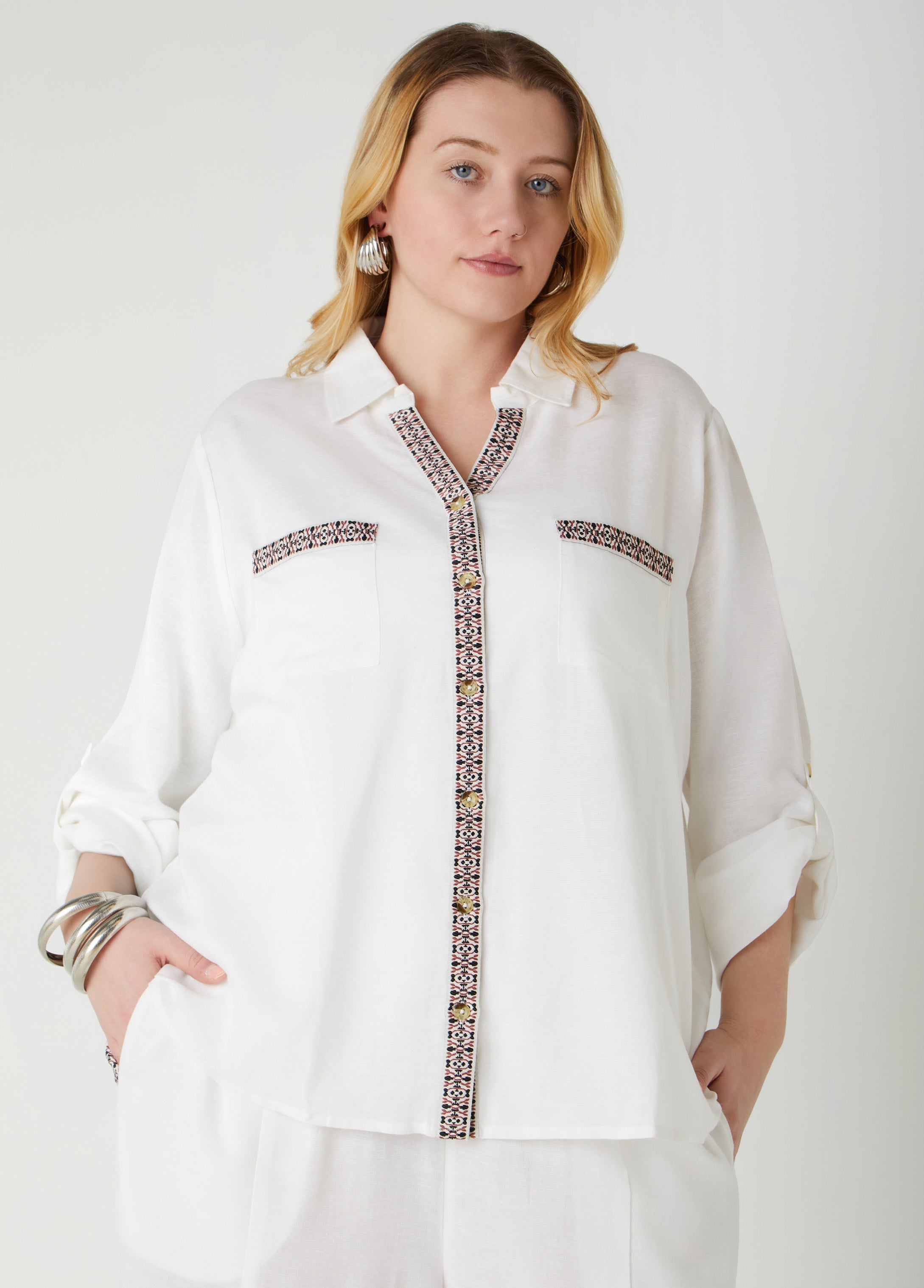 Embroidered Linen Blend Shirt