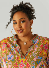 Embroidered Abstract Print Top
