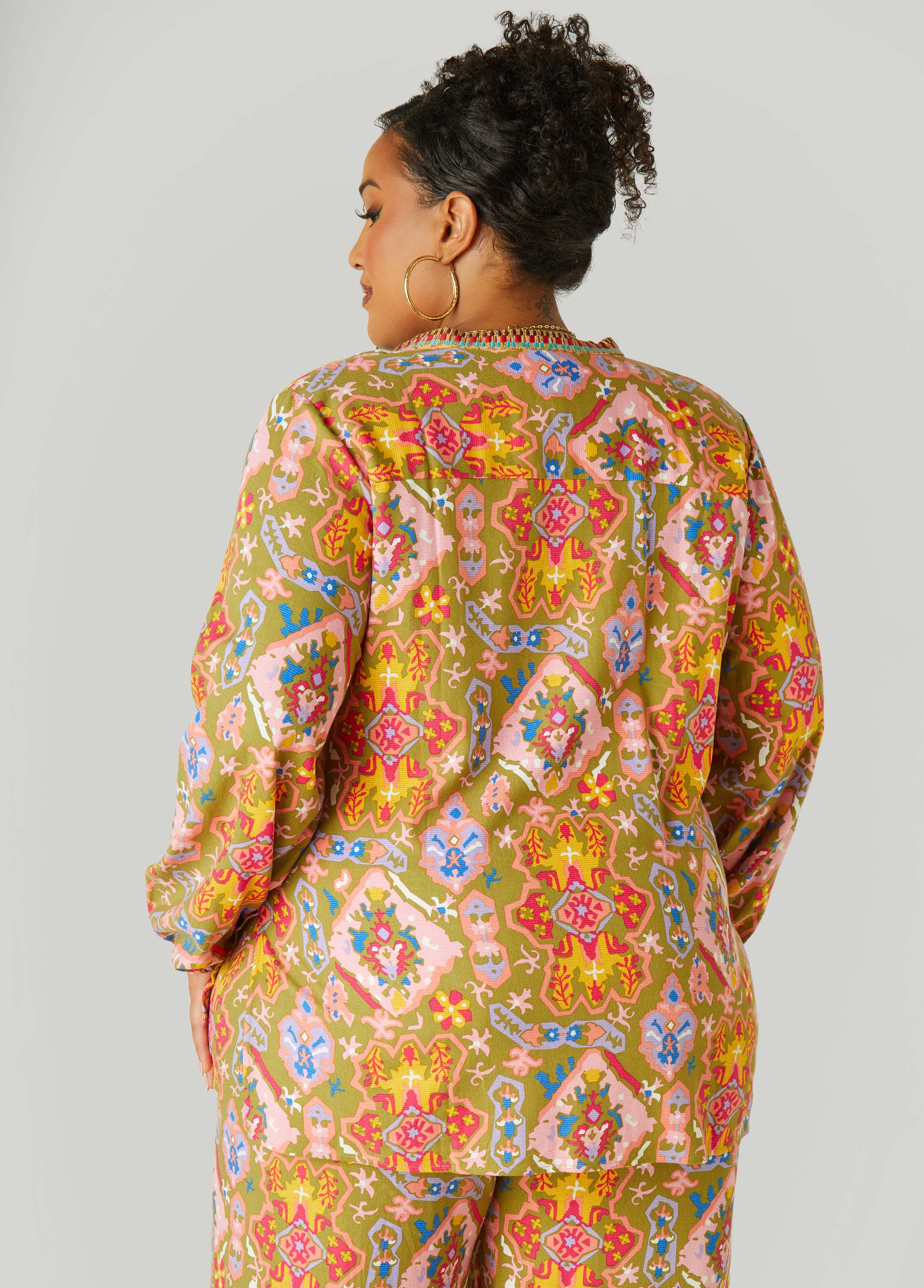 Embroidered Abstract Print Top
