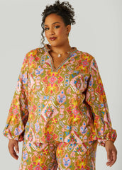 Embroidered Abstract Print Top