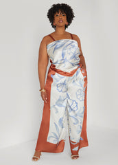 Shirred Floral Satin Top