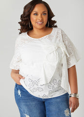 Bow Embellished Eyelet Blouse
