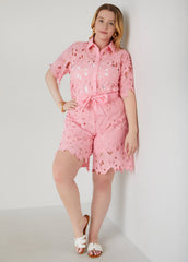 Belted Floral Lace Shorts