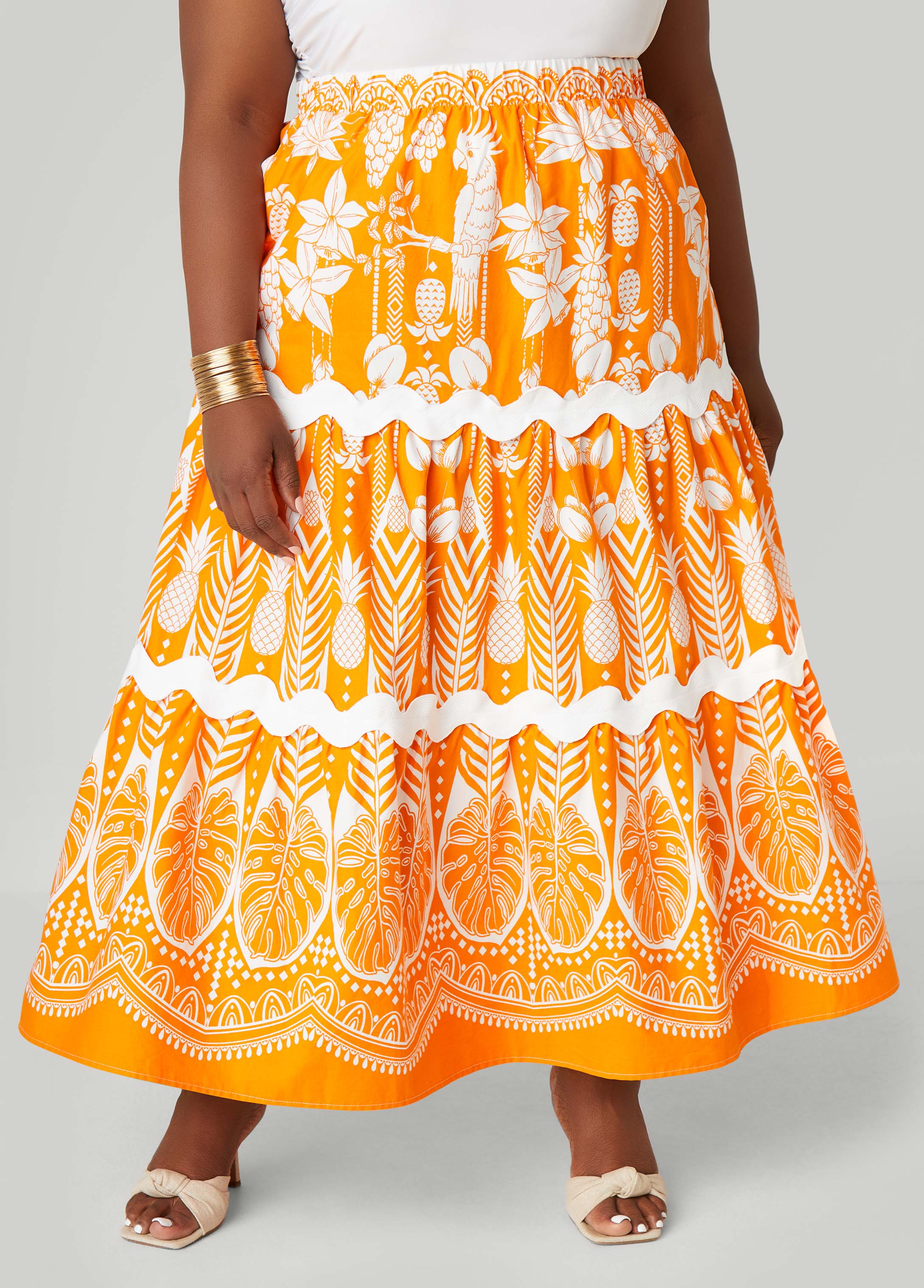 Ricrac Trimmed Floral Maxi Skirt